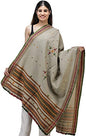 Exotic India Shawl from Kutch with Embroidered Bootis and Mirrors - Wool - color: Cobblestone