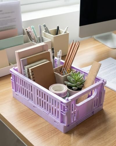 Mini Foldable Plastic Baskets for Organizing and Storage for Home Kitchen Bedroom Bathroom Office Purpl DJA280-04 - color: Purple