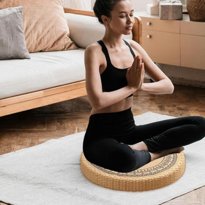 Meditation Cushion - Meditation Floor Pillow | Handwoven Round Floor Cushion Seating | Yoga Pillow for Sitting on Floor | Round Cushion | Stable Soft Seat Pad for Fireplace Yoga Living