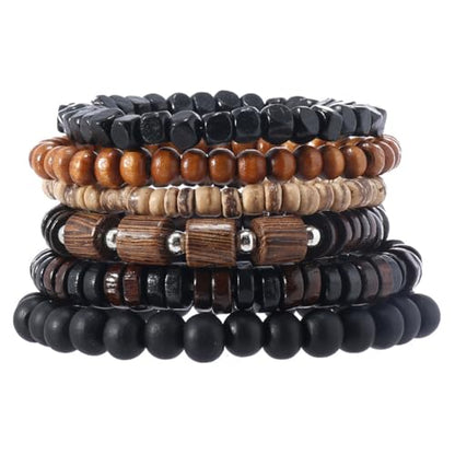 Puka Shell Bracelet for Men Wooden Bracelets Turquoise Stack Beaded Minimalist Trendy Jewelry for Friend Gift - style: 6pcs-Black
