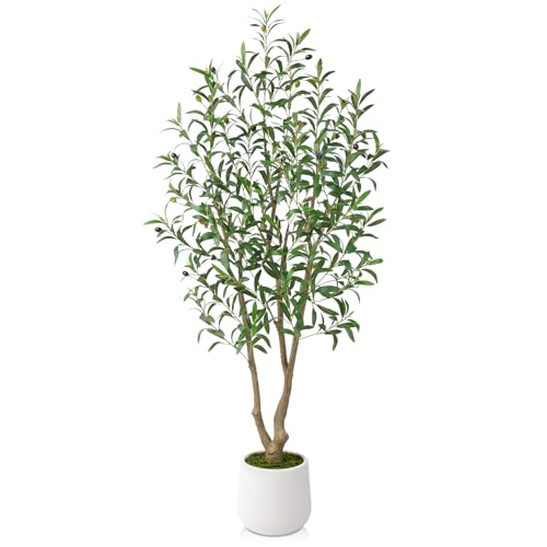 VeriNatural Artificial Olive Tree 5FT, Fake Plants Indoor - Potted Faux Olive Tree with Relistic Leaves and White Planter - Tall Faux Plant for Home Office Living Room Decor - size: 5ft