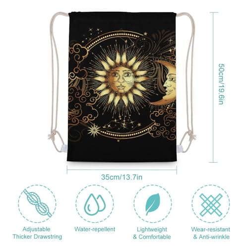 Sun Crescent Moon Stars Astrology Tarot Cards Portable Canvas Drawstring Backpack with Drawstring Pockets 35x50cm - color: Sun Crescent Moon Stars Astrology Tarot Cards, size: 35x50cm