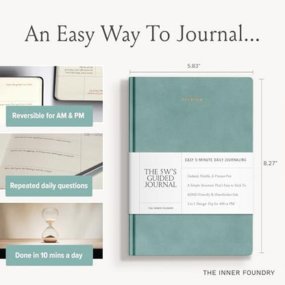 5 Minute Daily Guided Journal for Women | Low Pressure Self-Care and Wellness Journal with Prompts – 2 Sided AM & PM Entries and Brain Dump | Anxiety Relief Item & ADHD Friendly Gift - The 5W's Guided Journal - color: Duck Egg Blue