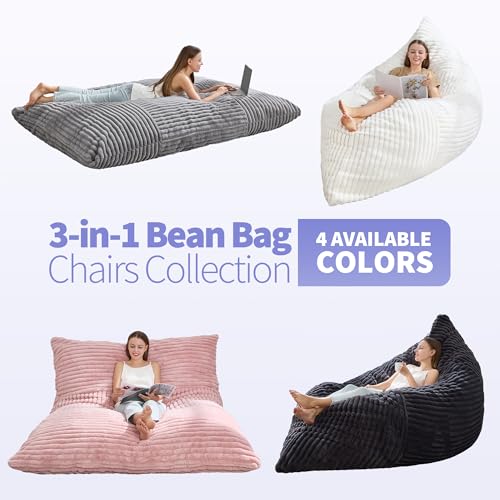 Hobestluk 3 in 1 Bean Bag Chair Giant Bean Bag Chairs Convertible Bean Bag Floor Cushion with Machine Washable Cover, Beanbag Chairs for Adult (Pink) - color: Pink