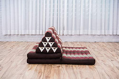 Leewadee 3-Fold Mat XXL with Triangle Cushion – Firm TV Pillow, Foldable Mattress with Cushion Made of Kapok, 67 x 31 inches, Brown Red - color: Sf19 - Red, Brown, size: 3 seating segments XL