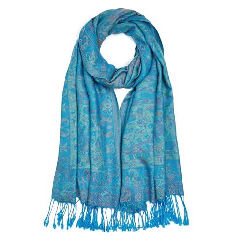 QIUTIMIY Paisley Pashmina Shawls and Wraps for Women Reversible Jacquard Festival Rave Pashmina Scarves with Fringe Vintage - color: Flower10-peacock Blue