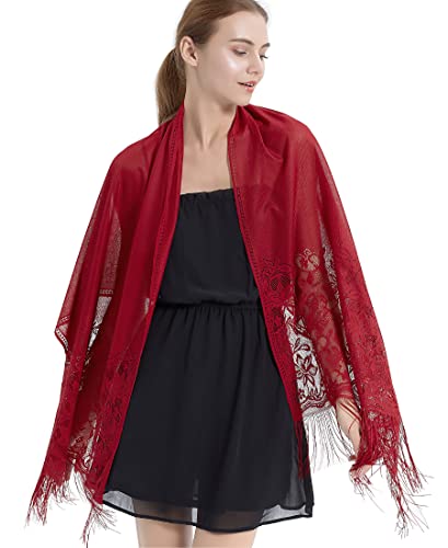 RIIQIICHY Shawls and Wraps for Evening Dresses Scarfs for Women Pashmina Wedding Formal Shawl - color: Burgundy