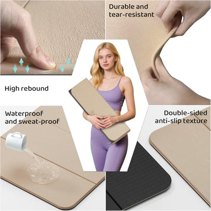Foldable Yoga Mat Exercise Mat for Home Workout, Comfortable and Durable, 8mm Thick Portable Folding Mat, Non-Slip, Pilates Mat Thick, Outdoor Use, Meditation, Travel, Camping (71"x24" x 0.3") (Milk Coffee + Black) (Brown+Black)