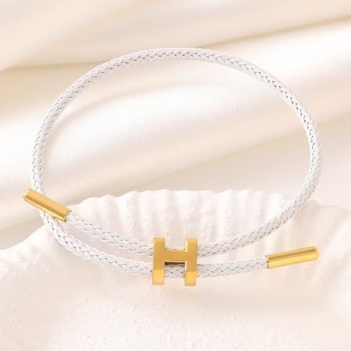 OSIRIDEH2 Bracelet with Adjustable Design Polished H Shape Buckle, Bracelets for Women, 18k Gold-plated Buckle Design Titanium Steel Wire Rope Women's Gift Jewelry - color: White Gold