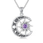 Sun and Moon Necklace 925 Sterling Silver Sun Moon Pendant Gemstone Jewelry Gifts for Women - style: February