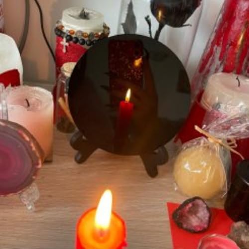 Natural Black Obsidian Scrying Mirror with Stand, Healing Crystals, Witchcraft Decor with Shelf for Divination & Meditation - 7.87 in - size: 7.9"L x 7.9"W