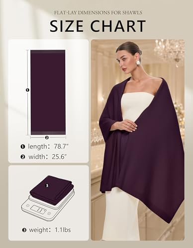 PULI Women's Pashmina Shawl Wraps for Evening Dress Large Scarf Blanket Long Wedding Bridal Winter Warm Shoulder Wrap - color: Burgundy