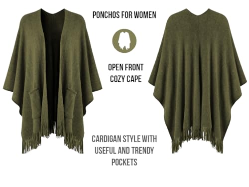 Ferand Shawl Wraps for Women, Cozy Lightweight Poncho Cape with Pockets, Warm for Fall Winter Travel - color: Army Green