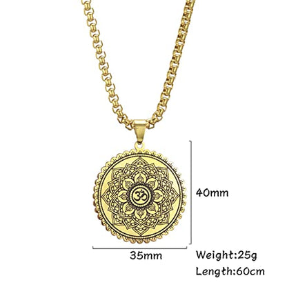 Mandala Om Aum Ohm Men's Necklace Sanskrit Symbol Om Aum Ohm Spiritual Amulet Indian Lotus Mandala Yoga Pendant Religious Jewelry Men - color: Mandala gold