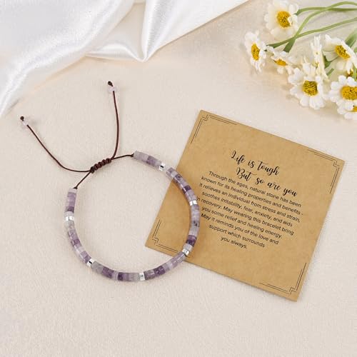 VIBILIA Get Well Gifts for Women, Inspirational Gifts Natural Stone Healing Bracelet, Thinking of You Encouragement Strength Bracelets for Women on Birthday Valentine's Day Easter Mother's Day - color: F. Purple Mica