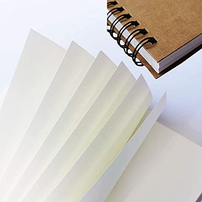 Blank Journal Notebooks Unlined Spiral Notebooks, A5 with thick kraft cover Sketch Notebooks Drawing NoteBooks Diary Memo Notepads, 100 Pages/ 50 Sheets, 8.3 x 5.7 Inches