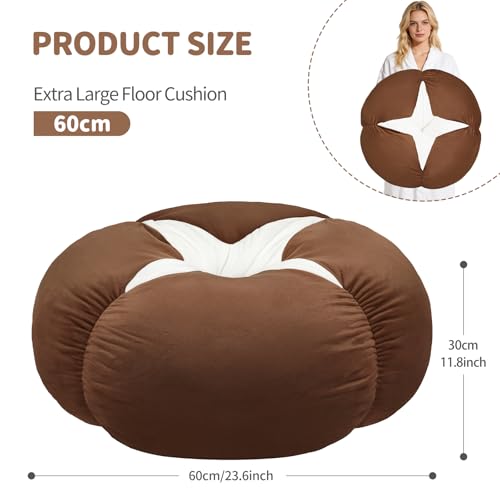 Extra Large Shiitake Mushroom Floor Cushion Pillow – Plush Floor Cushion for Sitting & Activities, for Reading, Gaming, Meditation & Home Decor – Cute Round Plush Chair Cushion.60cm/23.6Inch - style: Shiitake