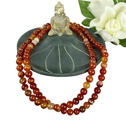 Agan Traders Authentic 108 Mala Beads Necklace – Tibetan Prayer Japamala – Meditation Necklace for Yoga Healing – Gemstone Mala Beads with Tassel for Men & Women - color: red-agate