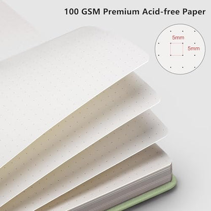 RETTACY Dotted Journal Notebook, 192 Pages, A5 Medium Size (5.7'' x 8.3''), Leather Hardcover, 100 GSM Thick Paper, for Journaling, Planning, Tracking (Light Green) - color: Light Green, style: Dotted
