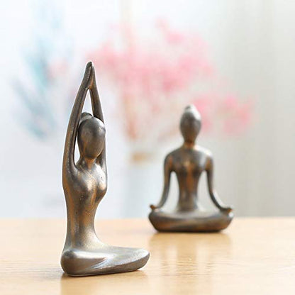 OwMell Lot of 4 Meditation Yoga Pose Statue Figurine Ceramic Yoga Figure Set Decor - Patina Gold - color: Patina Gold