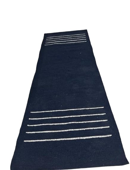 Generic Handcrafted Hand Woven Natural Organic Cotton Mat Blue Stylish Modern Carpet for Adults & Seniors Meditation Yoga Fitness and Prayer Use