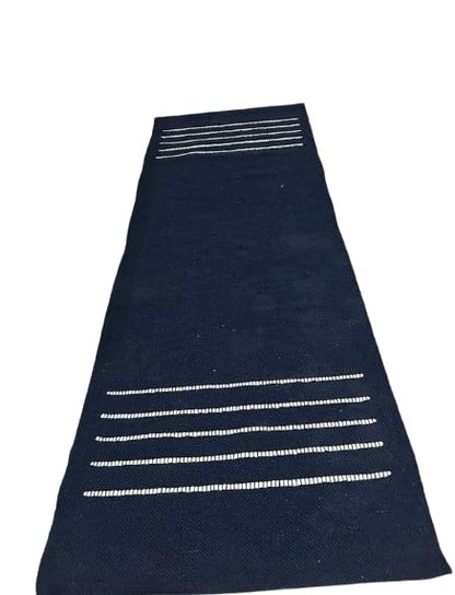 Generic Handcrafted Hand Woven Natural Organic Cotton Mat Blue Stylish Modern Carpet for Adults & Seniors Meditation Yoga Fitness and Prayer Use