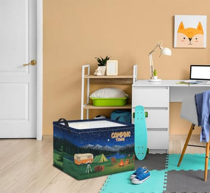 Rectangle Storage Basket with Handles,Collapsible Storage Bin,Books Box,Gift Basket(Camping) - color: Camping