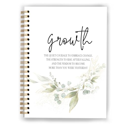 Growth Quote Inspirational Notebook, Positive Affirmations Journal, Motivational Journals for Women, Watercolor Eucalyptus Hardcover Spiral Notebooks for women, 5.5x8.3 Inch - color: Color_3