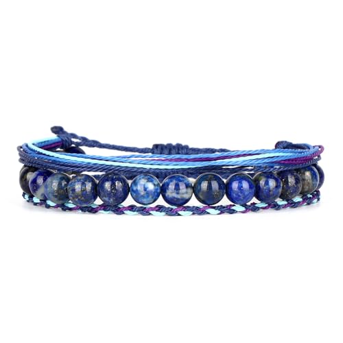 QOGIR Handmade Healing Bracelet,6mm Natural Gem Stone Bracelet rope bracelet - color: Lapis(Wisdom and Truth), size: 8mm