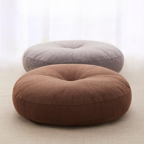 Large Round Meditation Floor Pillow, Thickened Comfortable, Washable Cotton Linen Cover, for Sitting Meditation, Yoga Living Room Tatami Floor Pillows & Cushions (Gray,Small)