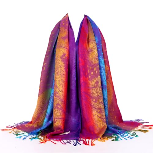SmilerSmile Colorful Scarf Wraps for Womens Tassel Shawl Wrap - color: 07-peacock/Purple