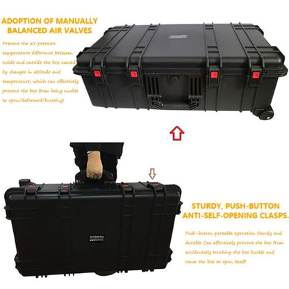 Waterproof Carry-On Hard Case, Protective Camera Case, Portable Outdoor Tool Box, with Wheels and Foam, for Electronics