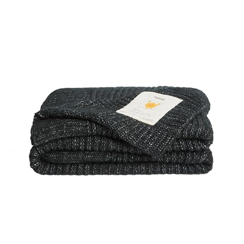 UnHide Melange Knit Blanket - 60" x 80" Textured & Ultra-Soft Wool Throw - Timeless & Breathable Knitted Blanket for Bedroom & Living Room - Night Owl - color: Night Owl, size: Melange Wool (60" x 80")