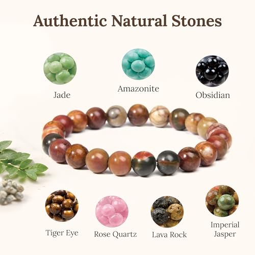 Elm City Direct 8mm Natural Stone Beaded Bracelet – Unisex Crystal Stretch Bracelets for Men & Women, Chakra & Healing Jewelry, Gift-Ready Beaded Bracelets - color: Egg Stone