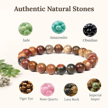 Elm City Direct 8mm Natural Stone Beaded Bracelet – Unisex Crystal Stretch Bracelets for Men & Women, Chakra & Healing Jewelry, Gift-Ready Beaded Bracelets - color: Egg Stone