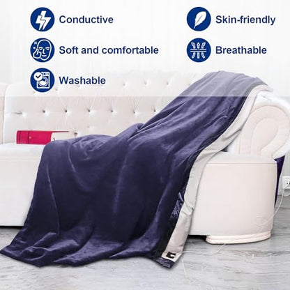 Grounding Blanket 79×55 inch Grounding Mat for Bed Grounding Sheet with Conductive Silver Fiber for Better Sleep, Pain Relief, Helps Anxiety Relief (Blue)