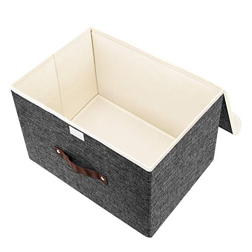 Collapsible Storage Boxes, Washable Fabric Storage Bins with Lids, 14.9x9.8x9.8 inches, 2 Pack, Black