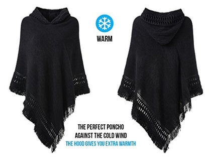 Ferand Ladies' Hooded Cape with Fringed Hem, Crochet Poncho Knitting Patterns for Women