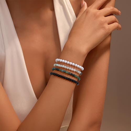 Vinswet 4mm 6mm 8mm Healing Crystal Bracelets for Women Men Natural Stone Beaded Stretch Bracelet Handmade Gemstone Reiki Spiritual Jewelry Gifts - color: Amazonite, size: 4mm