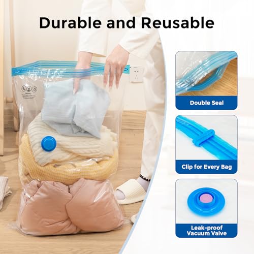 ETENWOLF 12 Pack Vacuum Storage Bags with Rechargeable Wireless Pump, Vacuum Seal Bags for Clothes and Travel, Space Saver Bags in Multiple Carry-On Sizes, Perfect for Luggage and Suitcases