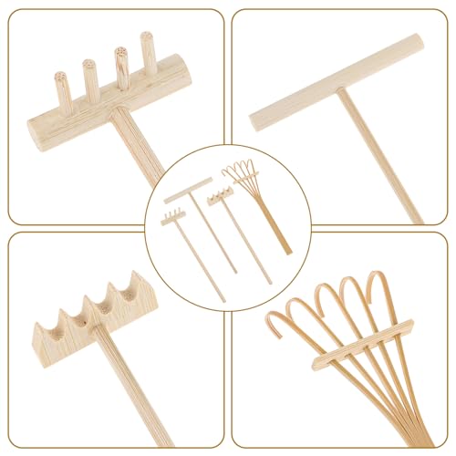 4 Pack Miniature Tabletop Rock Sand Zen Garden Accessories, Mini Zen Garden Rake Tools, Zen Sand Garden Rake Set, Small Rakes for Garden Beds, Mini Sand Stamp Rakes for Home Gift Garden Decor - style: 4Pcs