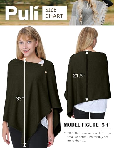 PULI Women's Versatile Knitted Shawls Scarf Poncho Sweater with Buttons Lightweight Spring Summer Fall Wraps - color: A-dark Army Green