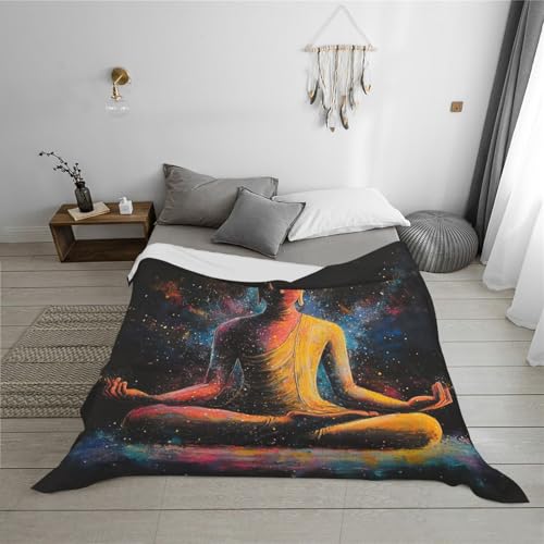 Zen Meditation Fleece Blanket, Ultra-Soft Flannel Throw Featuring Seated Buddhist Monk,Peaceful Design for Yoga,Mindfulness,Couch & Bedroom Decor,Lightweight and Warm,Anti-Wrinkle 60X80 Inch