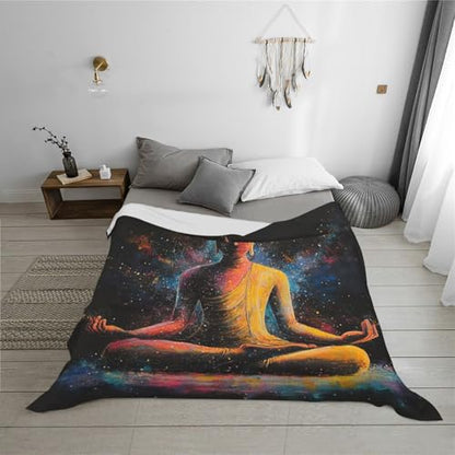 Zen Meditation Fleece Blanket, Ultra-Soft Flannel Throw Featuring Seated Buddhist Monk,Peaceful Design for Yoga,Mindfulness,Couch & Bedroom Decor,Lightweight and Warm,Anti-Wrinkle 60X80 Inch