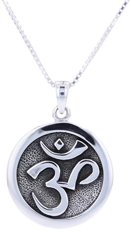 Jewelry Trends Chakra Yoga Om Hindu Meditation Symbol Ohm Round Sterling Silver Pendant Necklace 18"
