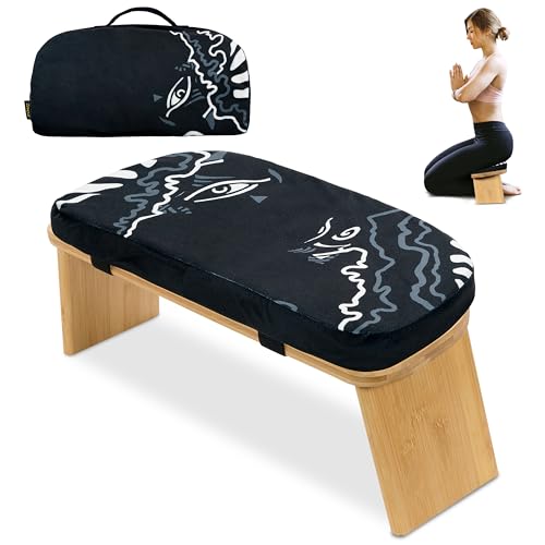Zaveur Bamboo Meditation Bench with Cushion - Foldable Bench for Multiple Seating Angles - Kneeling Chair Meditation Stool - Yoga Chair Prayer Bench for Deeper and Longer Meditation - Black - color: Black