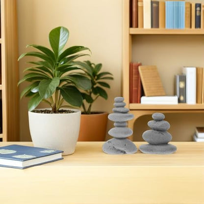 Simulated Stone Stacking Ornaments 2-Piece Garden Sculpture for Zen Garden Decor Indoor Outdoor Bonsai Sand Accessory
