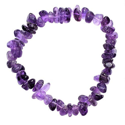 Zenergy Gems Charged Premium Natural Crystal Chip Bead Bracelet + Moroccan Selenite Charging Crystal [Included] - color: Amethyst (Premium - Dark)