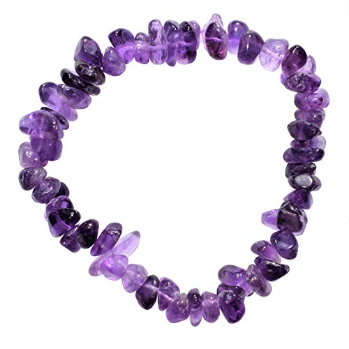 Zenergy Gems Charged Premium Natural Crystal Chip Bead Bracelet + Moroccan Selenite Charging Crystal [Included] - color: Amethyst (Premium - Dark)