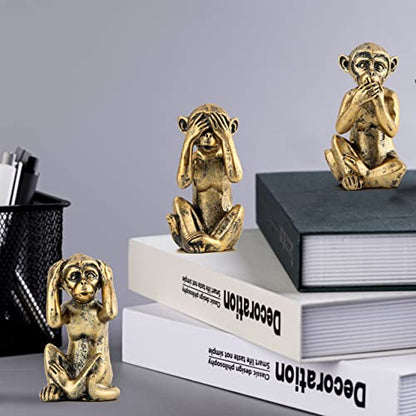 Leekung 3 Wise Monkeys Statue for Home Decor Accents,Hear no Evil See no Evil Speak no Evil Figurine for Living Room Boho Desk Gold Modern Table Decor,Monkey Gift Shelf Decor Accents Antique Bronze